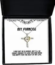 Epic Fiancee Gifts, I may not be a genius, but I'll be smart enough to love you and, Brilliant Cross Dancing Necklace For From, Engagement ring, Wedding band, Diamond, Gold, Silver, Pearl, Silver Plated Zinc, Cubic Zirconia