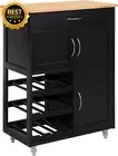 FKW45-SCH Serving Trolley with Bottle Racks & Drawer, Kitchen Cabinet, Black