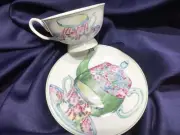 STECHCOL GRACIE CHINA CUP & SAUCER set TEAPOT MOTIF never used! NEW! excellent!