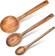 Lainballow 3 Pcs Olive Wood Cooking Spoon Set, Long Handle Wooden Utensils for Cooking, Serving, Mixing, Stirring (12 in, 12 in, 11.2 in)