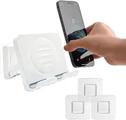 Mrsnimou Phone Holder with 3PCS Adhesive Stickers | Removable Wall Mount Shower Phone Holder Tablet Holder | Upgraded Adjustable Wall Mount Phone Holder for Kitchen Bathroom Bedroom (White)