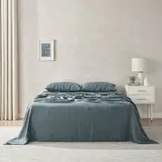 Natural Home Flax Linen Sheet Set Washed Blue - Queen Bed