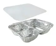 Handi-Foil 3-Compartment Oblong Aluminum Take-Out Pan w/Board Lid Combo 250 Pack
