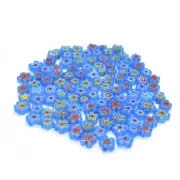 Aqua Colour Mixed Flower Shaped Millefiori, 100g ( 100 pieces), Dia 9-13mm