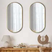 Oikiture Wall Mirrors Oval Home Decor Mirror Gold 84x50cm Set of 2
