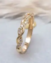 14K Solid Gold Braid Ring, Infinity Knitted Ring, Stackable Women's Ring