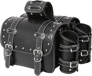 High-density Leather Motorcycle Saddlebags- Throw Over Saddle bags,Panniers Side Bags with cup holder,Harley Sportster Waterproof, Side Tool Bag,Storage Tool Bag for Motorbike,Universal,1 Pair,Black (Black13)