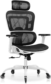 KERDOM Office Chair, Ergonomic Desk Chair, Comfy Breathable Mesh Task Chair with Headrest High Back, 3D Adjustable Armrests, Executive Swivel Chair with Roller Blade Wheels (KD968ZK-White)