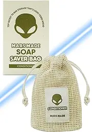 Mars Made Shampoo Bar Soap Saver Bag for Extended Soap Life | Zero-Waste & Planet-Friendly Self-Draining Cotton Soap Bag | Mesh Soap Pouch for Shampoo & Conditioner Bar w/ 360° Airflow (Conditioner)