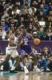 All Star Game Team East Larry Johnson vs Team West Karl Malone dur- Old Photo