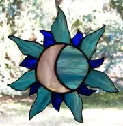 SILVER BLUE LUNA MOON Handmade in QLD AUSTRALIA Large Stained Glass SUNCATCHER
