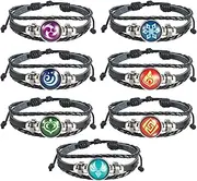 [UTIEHD] Genshin Impact Bracelet 7 Pack, Animne Element Luminous Bracelets Glow in Dark, God's Eye Time Gem Bracelet of Fire, Ice, Wind, Grass, Rock, Thunder, Water, 9.5 inches, Woven leather rope,