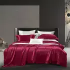 100% 22MM Mulberry Silk Bedding Set 4pcs Duvet Cover Sets Flat Sheet Wedding Red