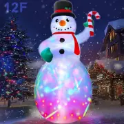 12Ft Giant Christmas Inflatable Snowman Holds Candy Cane Decoration Outdoor Blow