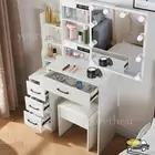 Modern Dressing Table Stool Set With Makeup Mirror Organizer Drawers Vanity Desk