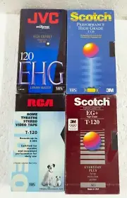 Scotch, RCA, JVC T-120 VHS VCR Video Tapes - 4 Different Tapes