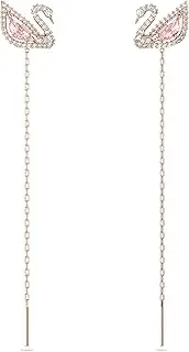 [Swarovski] Women's Dazzling Swan Necklace, Earrings, Bracelet Rose Gold Tone Finish White/Pink Crystal Jewelry Collection, Rose Gold