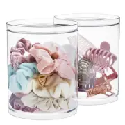 Bella Tall Scrunchie Holder | Stackable Clear Plastic Container (Set of 2) Ro...