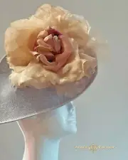 Kentucky Derby Hat Peach Gold Gray Silver Bridal Fascinator Rose Mother of Bride