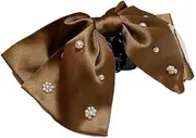Hand-Stitched Pearl Bow Ponytail Claw Clip - Elegant Updo Shark Clip for Women(Brown)