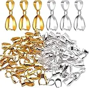 Aylifu 60pcs Pinch Clasp Bail Bead Pendant Connector Metal Jewelry Findings,Gold and Silver(8 * 19mm)