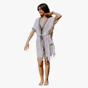 Bamboo and Cotton Kimono Wood Block Printed Handmade Nightwear Robe Gown Dress