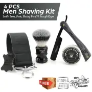 Men Straight Razor Kit with Leather Strop Synthetic Hair Shaving brush & Paste