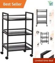 Versatile 3-Tier Black Rolling Storage Cart with Swivel Wheels - No Assembly