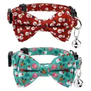 2pcs Christmas Cat Collar with Bells and Bow Tie, Adjustable Cat Collar