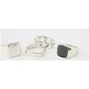 Mens Silver 4 Pack Signet Ring Set