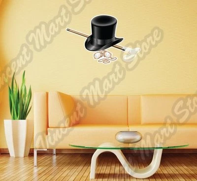 Retro Top Hat Pince-nez Walking Stick Wall Sticker Interior Decor 25"X20"