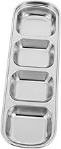 LALADEFIEE Stainless Steel Korean BBQ Dipping Dish Elegant Compartment Sauce Plate for Soy Sauce Vinegar and Condiments for Home Restaurant and Cafe Use