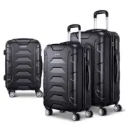 Wanderlite 3pc Luggage Trolley Travel Suitcase Set TSA Hard Case Lightweight Bla