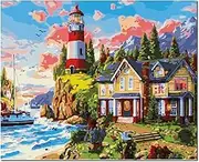 Painting by Numbers for Adults DIY Painting by Number Kit for Beginner Lighthouse Cabin 16x20 (Self-Assembly Wooden Frame)