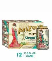 ARIZONA TEA Green Tea w/ Ginseng & Honey DIET (1) 12 Pack of 11.5 oz Cans