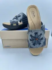 Clarks Women's Merliah Belle Slide Sandals Navy Blue Women’s 9 Wide New In Box!