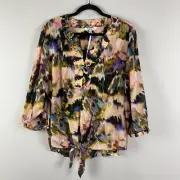 Chicos Popover Blouse Size 2X Tie Front 3/4 Sleeves Multicolor
