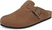 [Intini] Clogs Women's Men's Slippers with Footbed Leather Mules Garden Shoes Closed Comfortable Summer Sandals Slippers 36-46, Red-brown, 11 AU