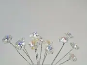 Clear Iridescent Crystal Octagon Beads Wedding Bouquet Jewelry Flower 10" Stem