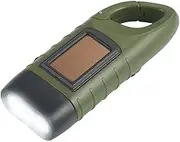 Simpeak Hand Cranking Solar Powered Flashlight, Emergency LED Flashlight Carabiner Dynamo Quick Snap Clip Backpack Flashlight Torch for Outdoor Camping Climbing Hiking, Green, Black