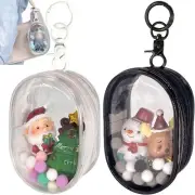 2pcs Display Case Box Clear Figure Bag With Keychain Pompom Ball Portable Mini