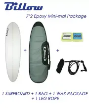 NEW Billow 7'2'' Epoxy Mini-mal Surfboard Matte Finish Package with 3xFCS fins