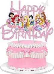 Princess Cake Toppers For Girls, Pink Glitter Princess Cake Decorations Castle Party Decorations Theme Birthday Party Suppliers For Girls Princess Birthday Cake Decorations(Doubled-Sided)