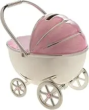 Christening Gift Silver Plated Pink Enamelled Pram Money Box