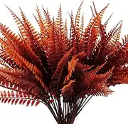KyeeaDIY Artificial Plants, 12 Bunches Fake Fern Outdoors Bushes Faux Plants Shrubs Greenery UV Resistant Outdoor Plants Artificial for Porch Greenery Decor (Brown)