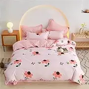 Floral Print Bedding Set Minimalist Nordic Cherry Print Duvet Cover for Women Girl Boys Kids Cute Bee Pattern Quilt Cover Pink Small Flowers Quilt Cover Set,Double(180x210cm)