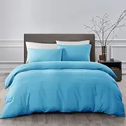 Prime Bedding 4 Piece Quilt Cover Set (Quilt Cover, Fitted Sheet & 2 Pillow Cases) Ultra-Soft Microfiber 1500TC Comfy and Breathable Textured with Deep Pocket (Light Blue, Queen)