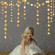 Party Decorations 4m Glitter Circle Star Garland Banner Bunting Paper String Flag Curtain Tassels Wedding Birthday Baby Shower Party Decoration (Color : Round Gold)