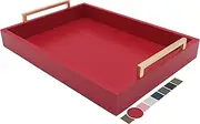 Montecito Home Decorative Coffee Table Tray - Ottoman Tray - Breakfast, Drinks, Liquor Serving Tray - from Farmhouse to Modern - Matte Finish - Champagne Gold Handles - Crimson Red