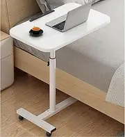 Mobile Overbed Table with Wheels, Height Adjustable Bedside Desk Hospital Bed Table Laptop Table with Shelf, Over The Bed Table Mobile Standing Desk with Tray for Work Study Reading